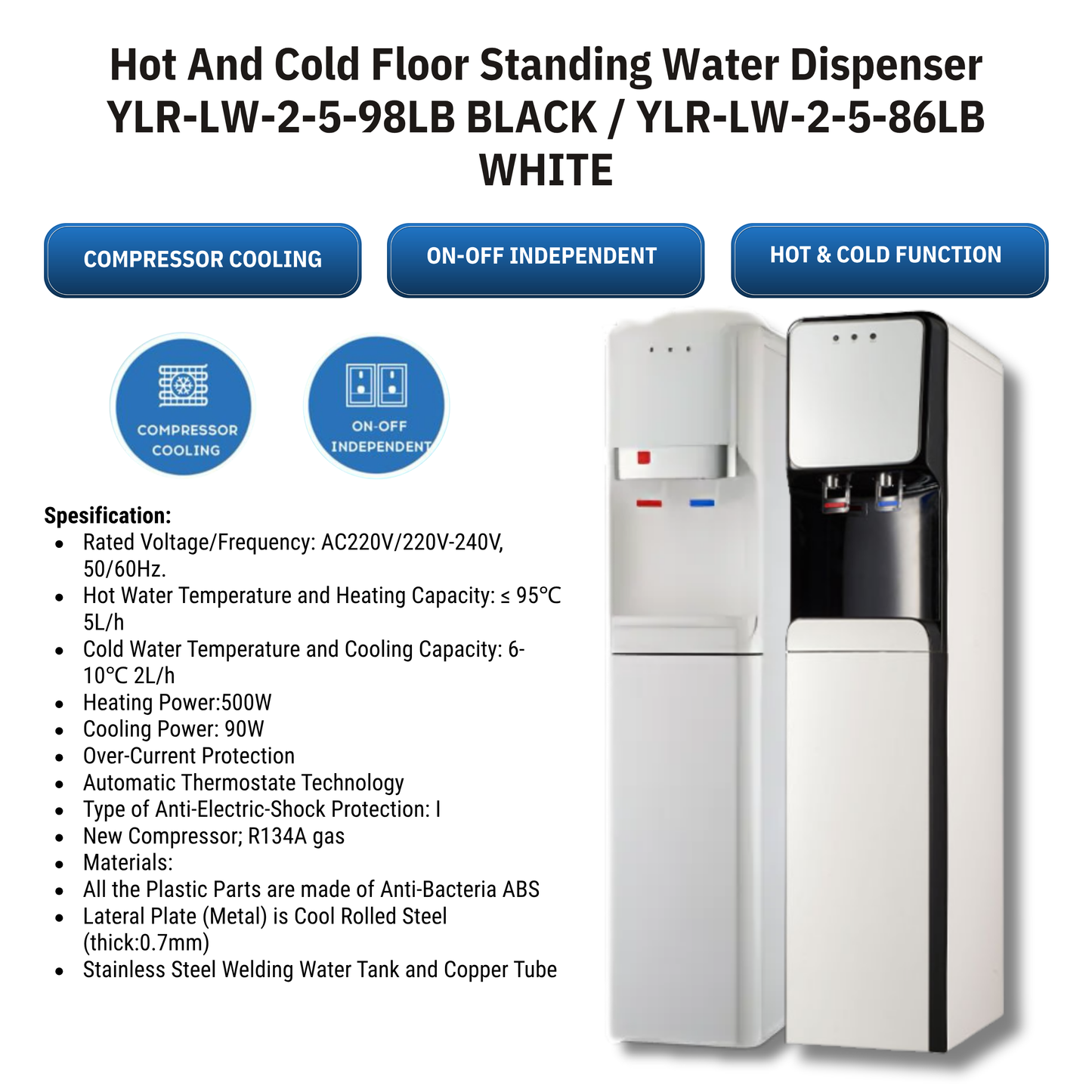 Hot And Cold Floor Standing Water Dispenser YLR-LW-2-5-98LB BLACK