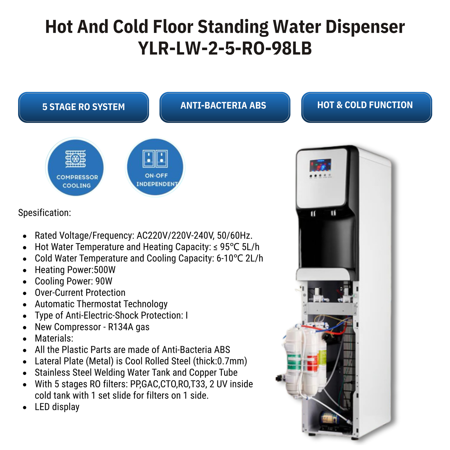 5 Stage RO System Floor Standing Water Dispenser YLR-LW-2-5-RO-98LB