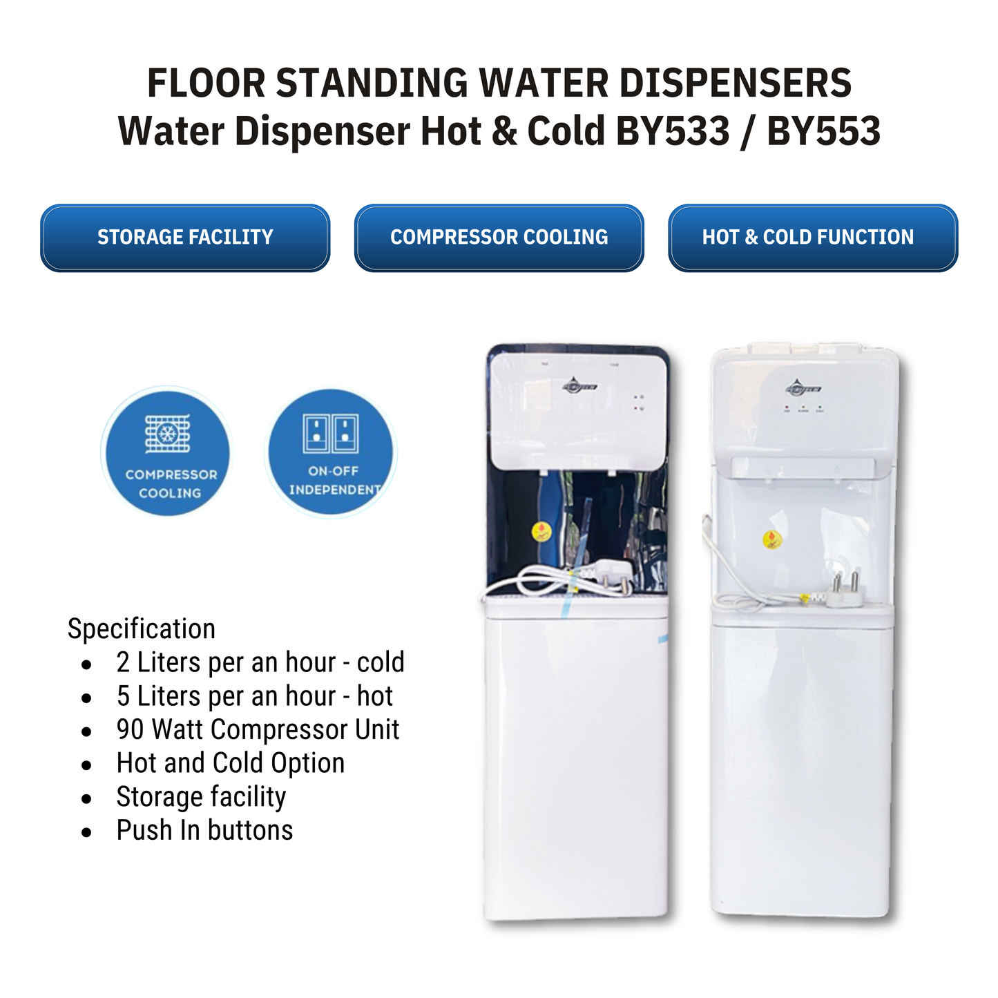 Water Dispenser Hot & Cold BY533 - White