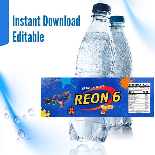 Nerf Wars Water Bottle Wrappers - editable